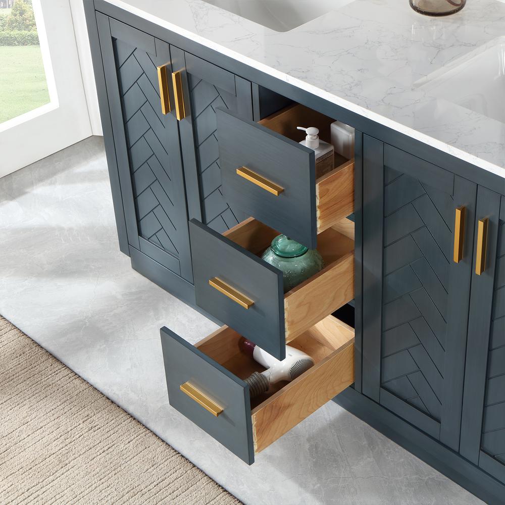 60" Double Bathroom Vanity Set in Classic Blue with Mirror. Picture 8