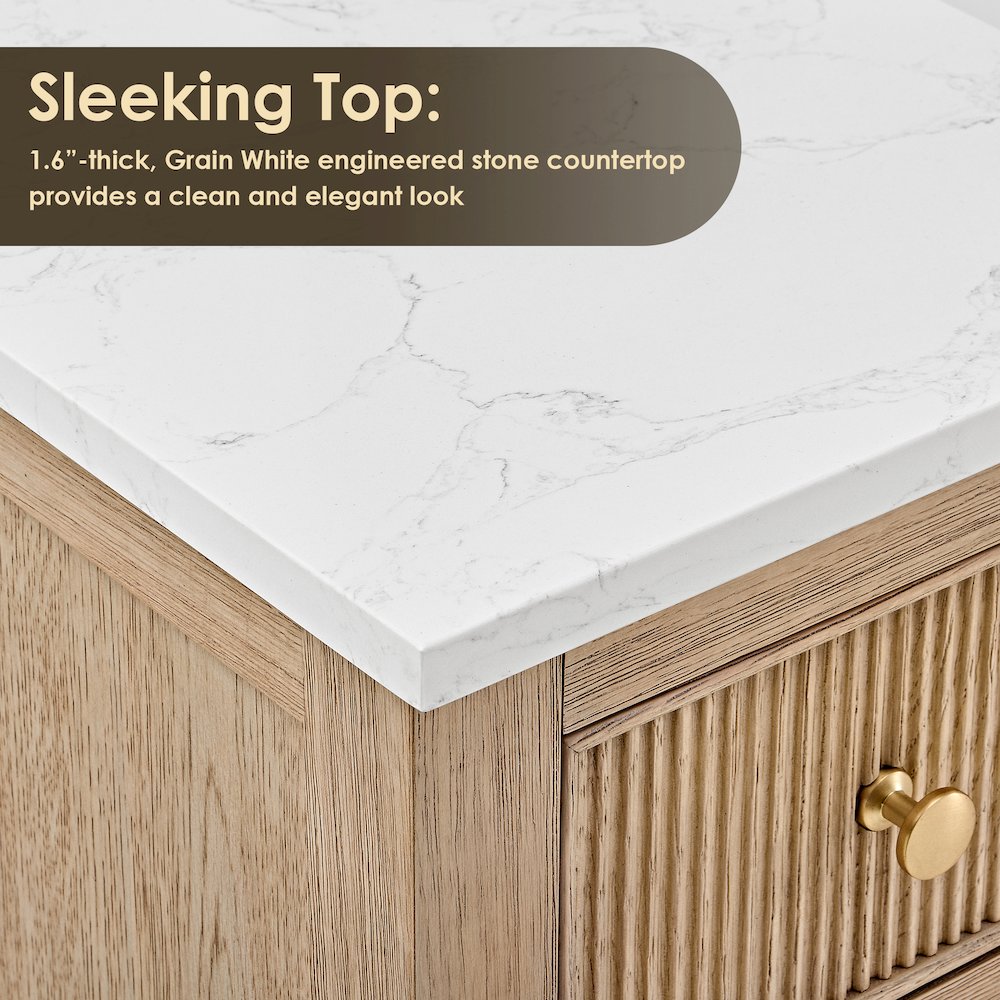 Double Bathroom Vanity in Nature Oak Grain White Engineered Stone Countertop. Picture 8
