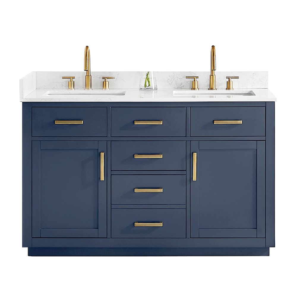 54" Double Bathroom Vanity in Royal Blue with Grain White. Picture 1