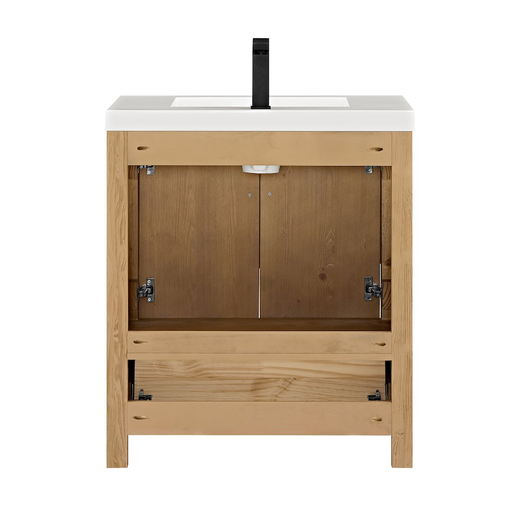 Single Bathroom Vanity in Light Brown White Artificial Drop-in Sink. Picture 11