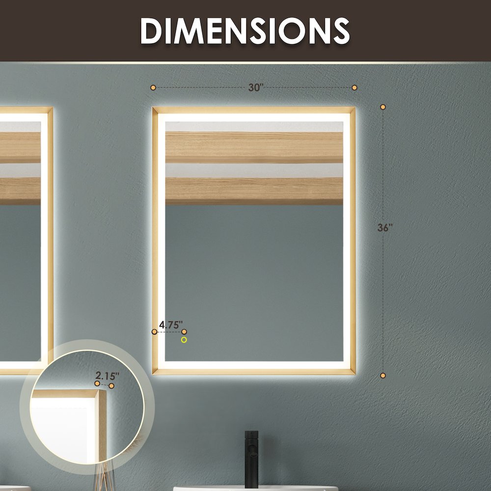36"x30" Rectangular Wall Mirror in Brushed Gold Aluminum Framed. Picture 16