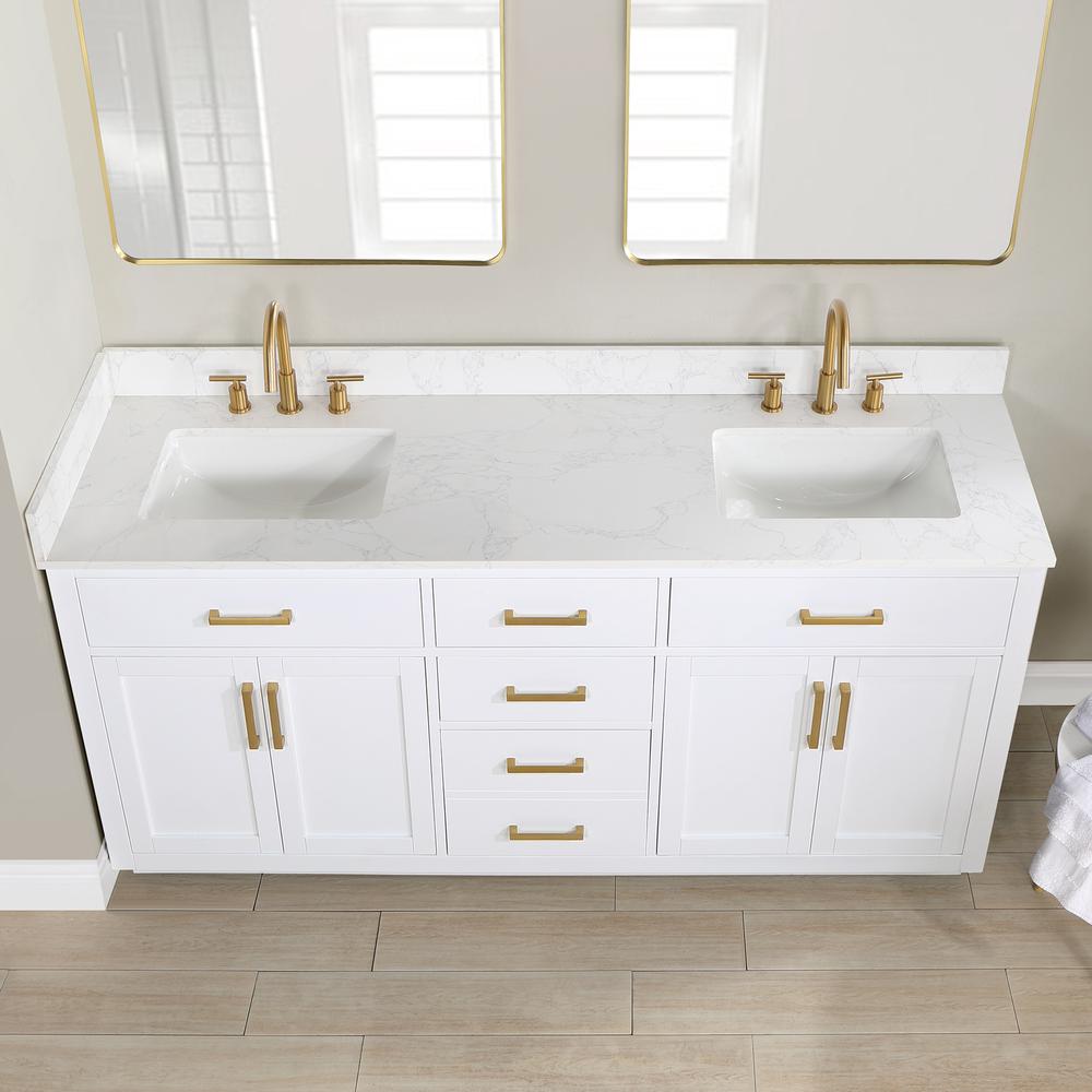 72" Double Bathroom Vanity in White with Mirror. Picture 9