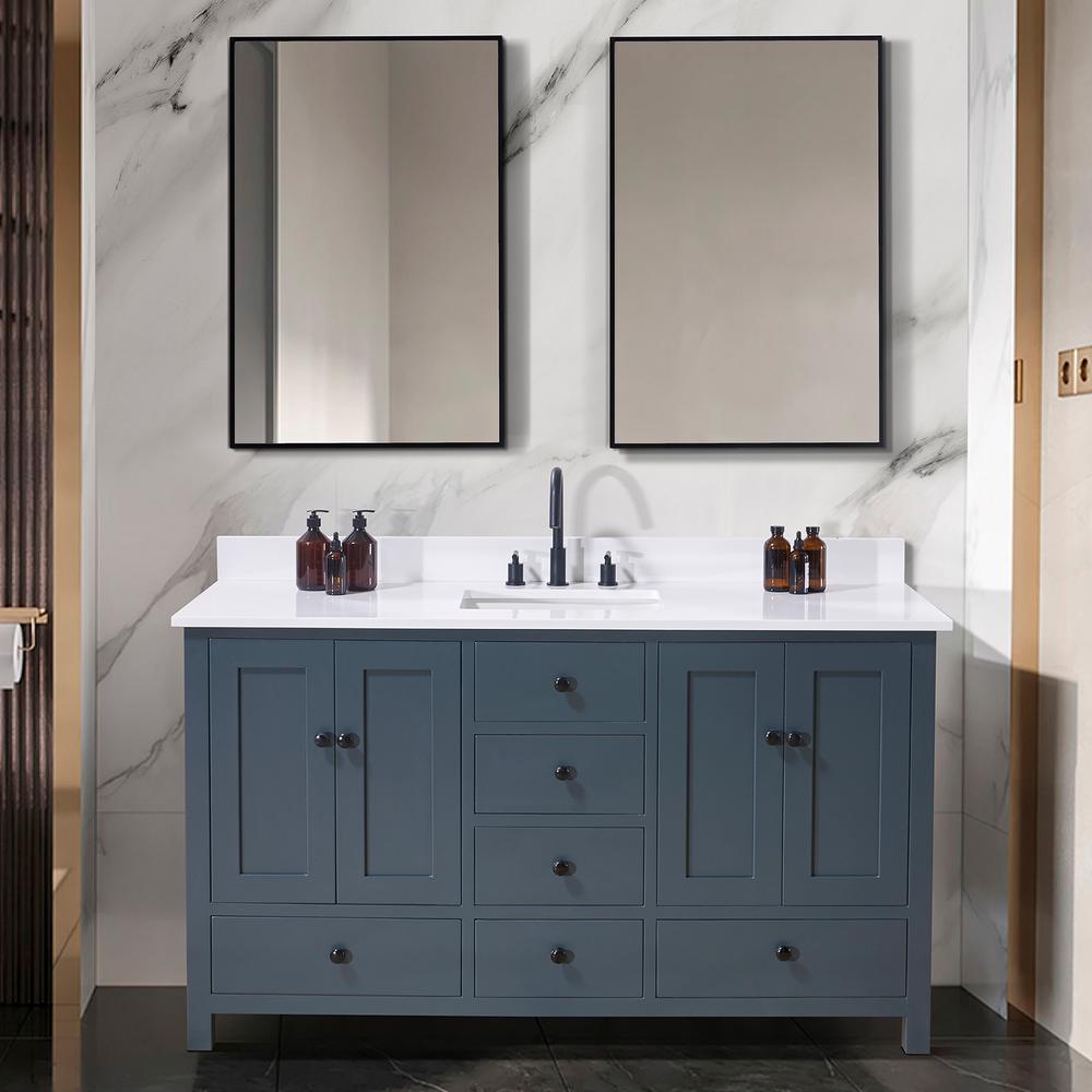 61. in Composite Stone Vanity Top in Snow White with Single White Sink. Picture 5