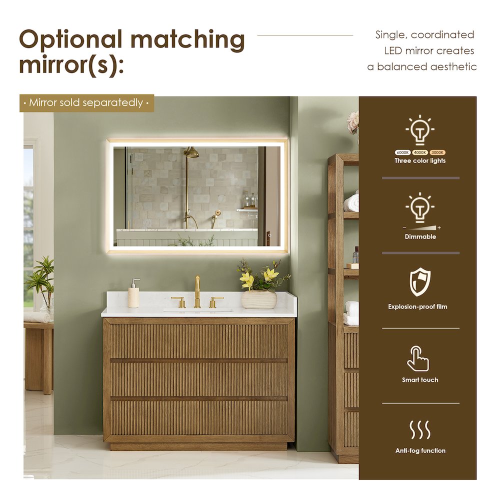 Navan 48" Single Bathroom Vanity in Weathered Brown. Picture 14
