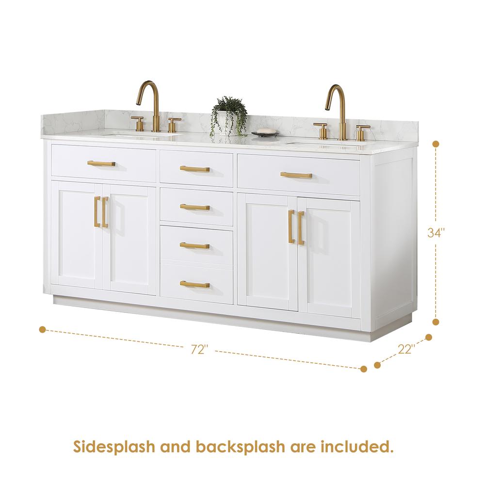 72" Double Bathroom Vanity in White without Mirror. Picture 14
