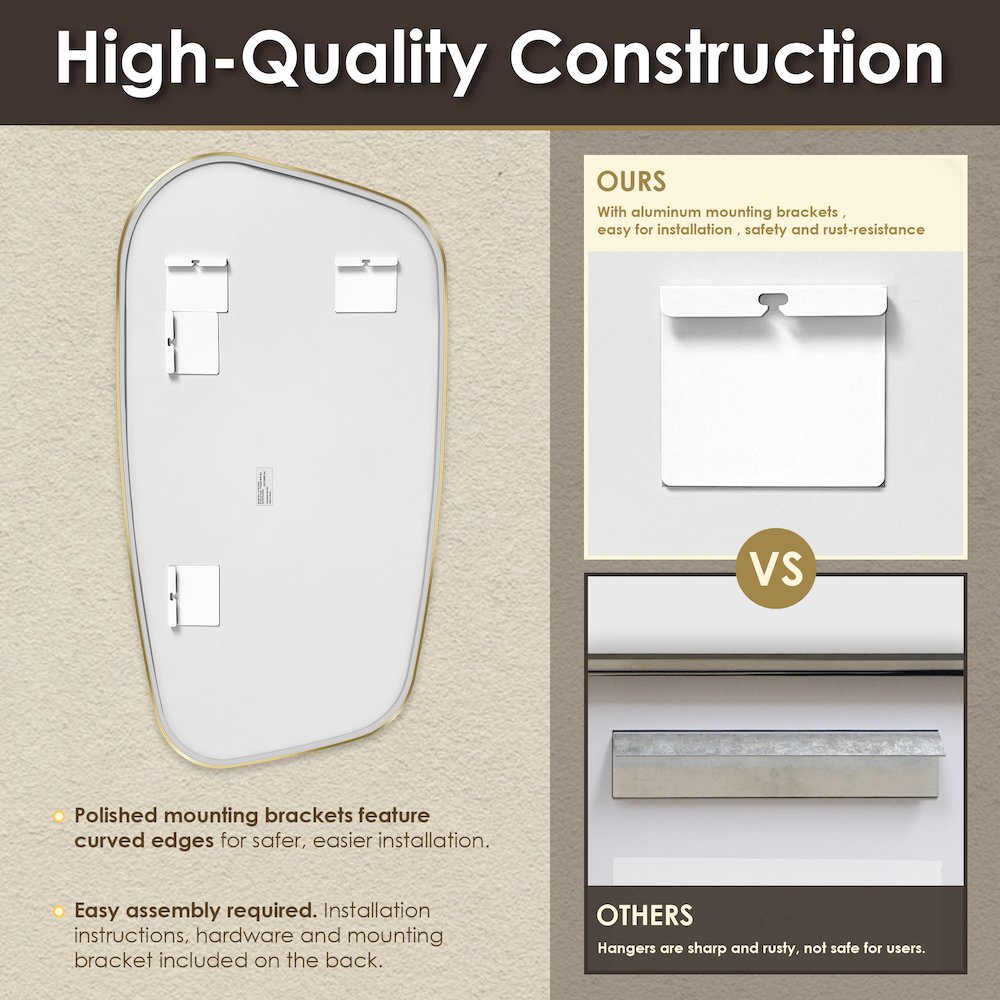 26"x48" Novelty Aluminum Framed in Brushed Gold Modern Bathroom Wall Mirror. Picture 10
