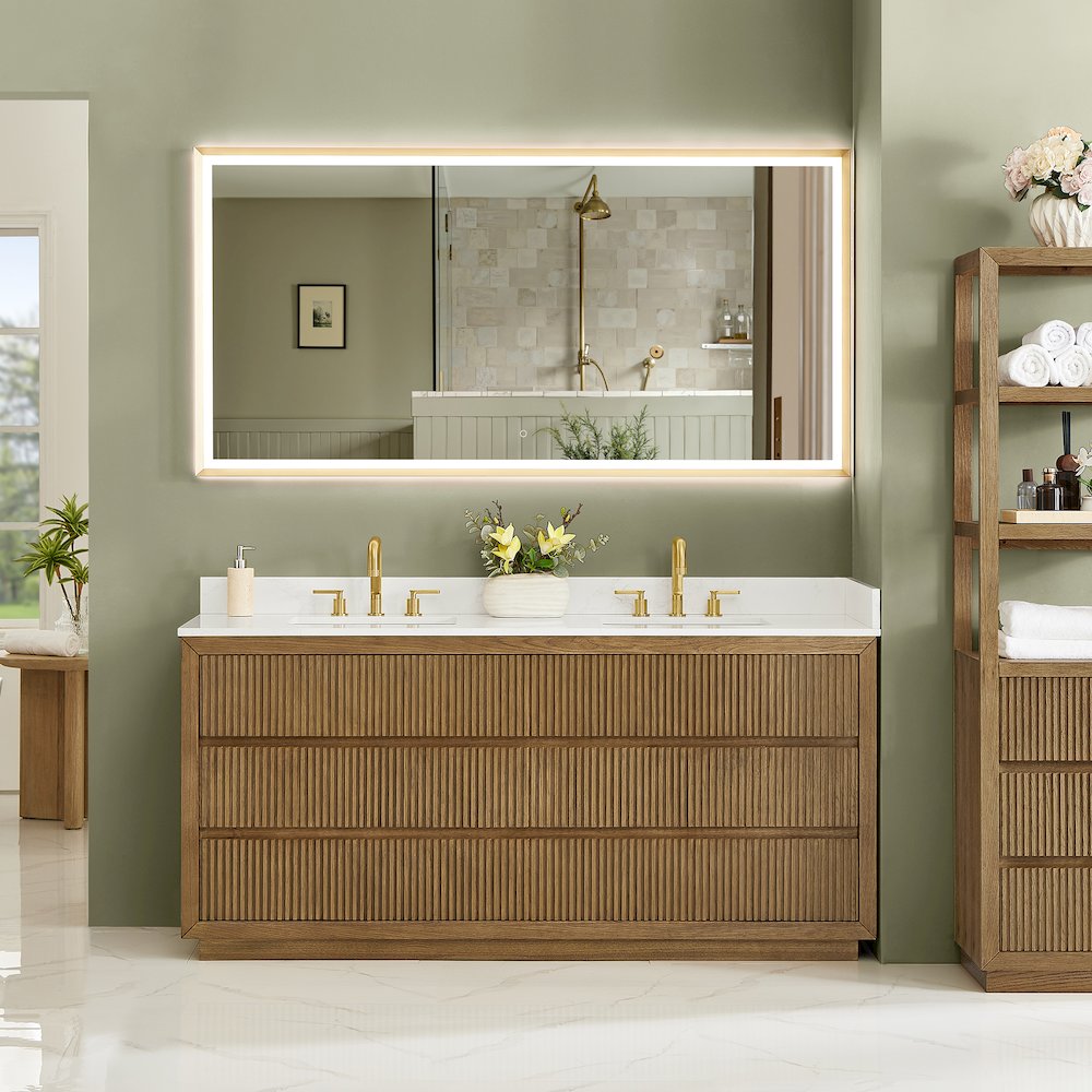 Navan 72" Double Bathroom Vanity in Weathered Brown. Picture 2