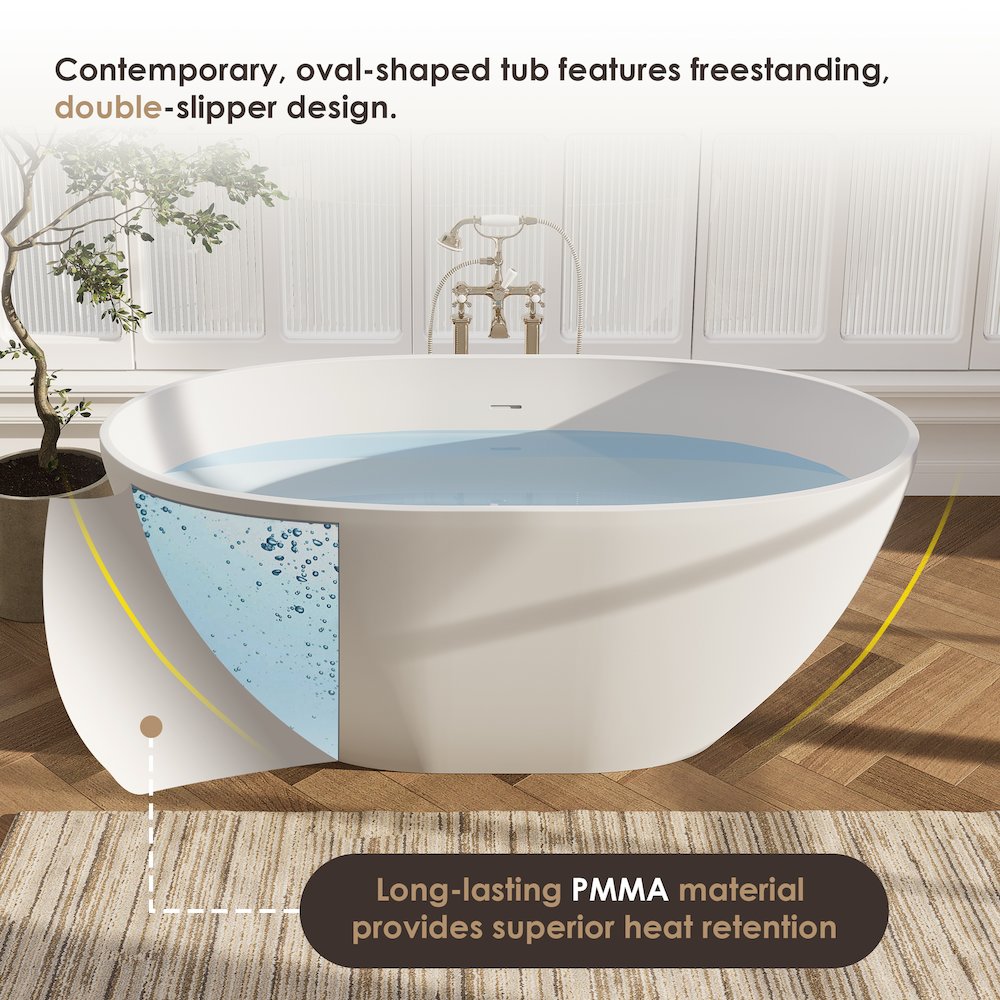 55" x 30" Solid Surface Soaking Bathtub and Integrated Overflow. Picture 12