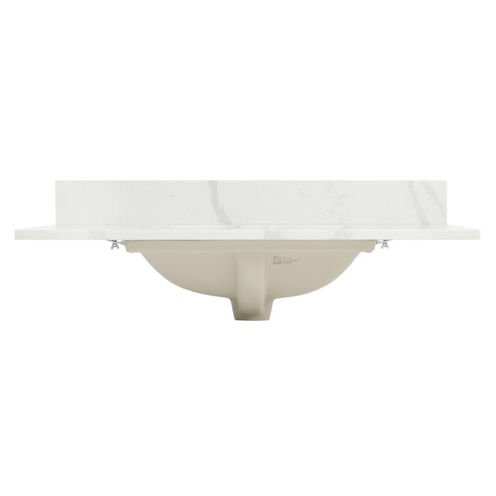 Arbios 36. in Quartz Stone Vanity Top in Calacatta White with White Sink. Picture 2