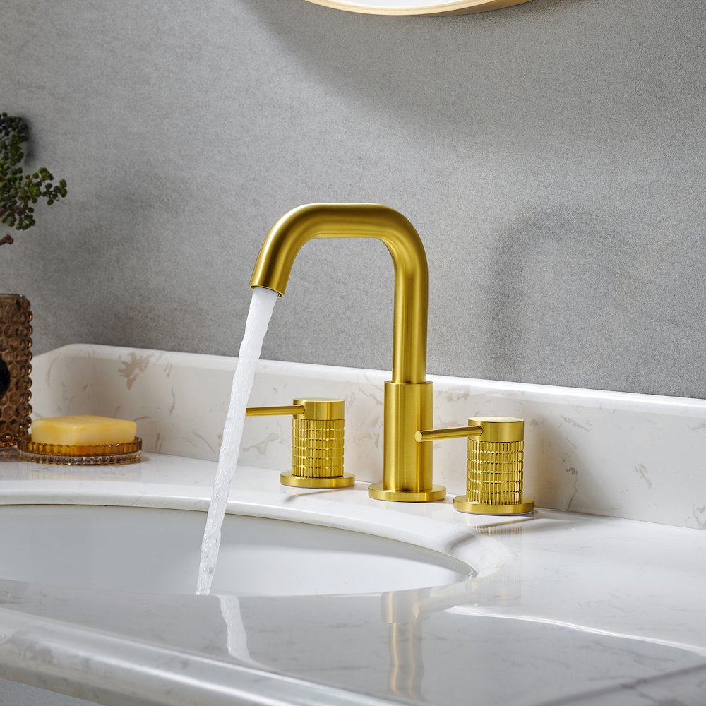 8. in Widespread 2-Handle Bathroom Faucet in Brushed Gold. Picture 4