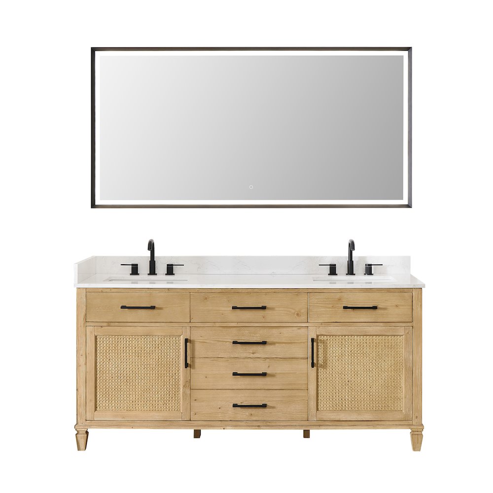72" Double Bathroom Vanity in with Grain White Engineered Stone Countertop. Picture 1