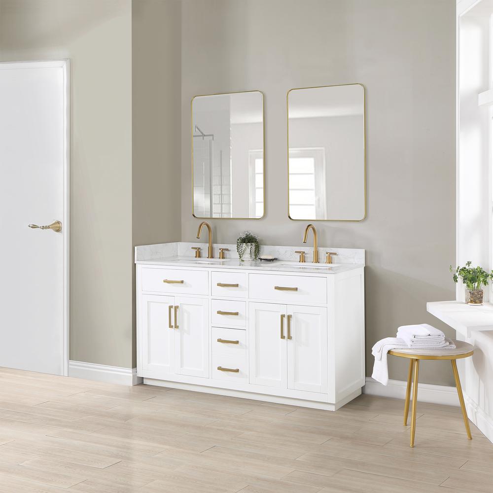 60" Double Bathroom Vanity in White without Mirror. Picture 13