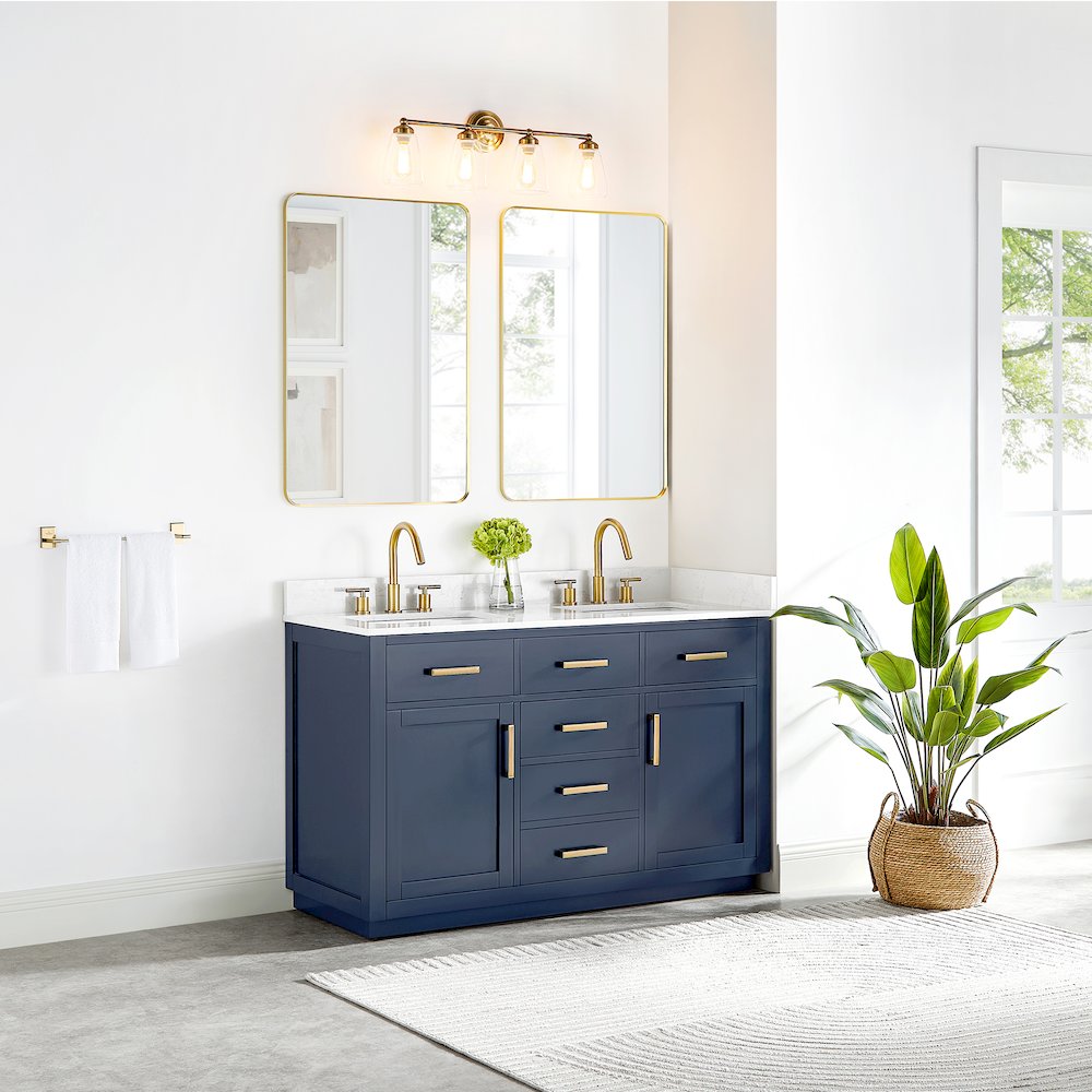54" Double Bathroom Vanity in Royal Blue with Grain White. Picture 3
