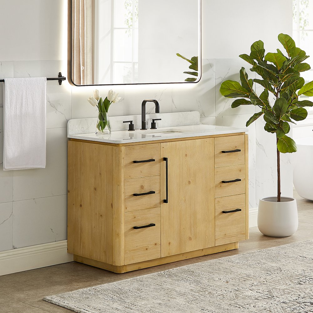 48" Single Bathroom Vanity in Nature Brown with Grain White. Picture 3