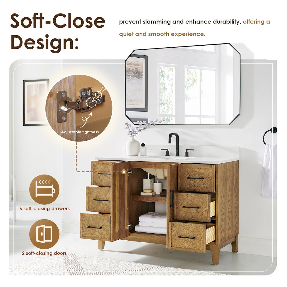 Clara 48" Single Bathroom Vanity in Weathered Brown. Picture 10