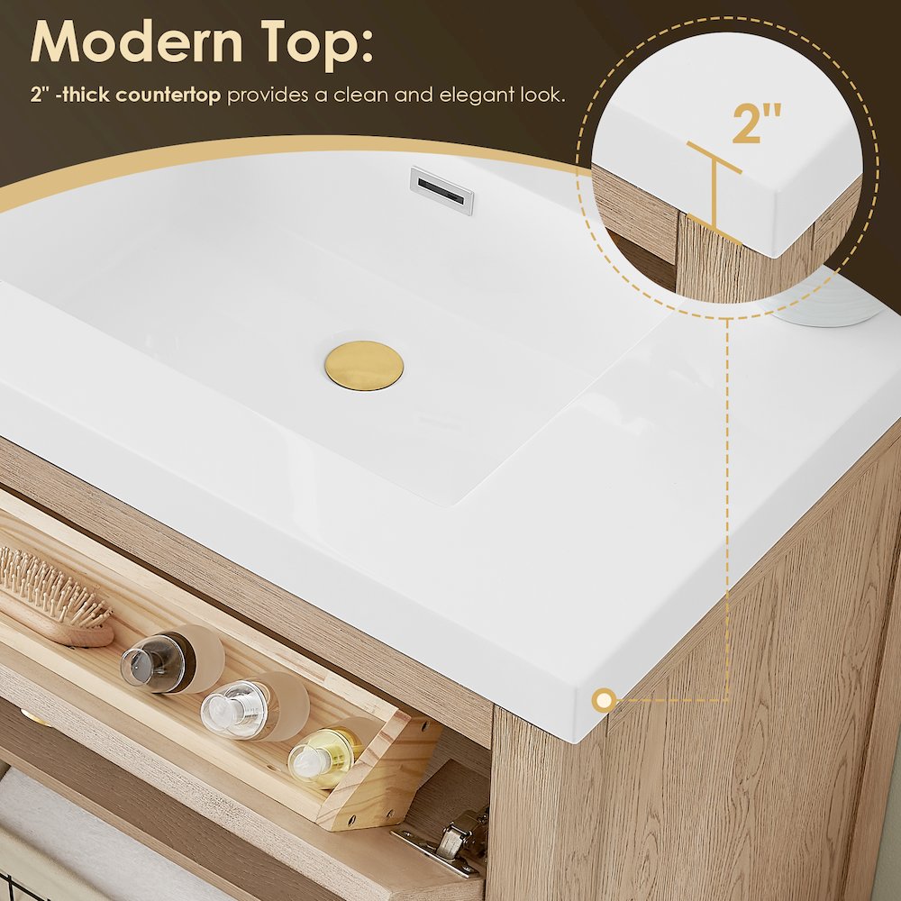 Cerrito 30" Single Bathroom Vanity in Natural Oak. Picture 8