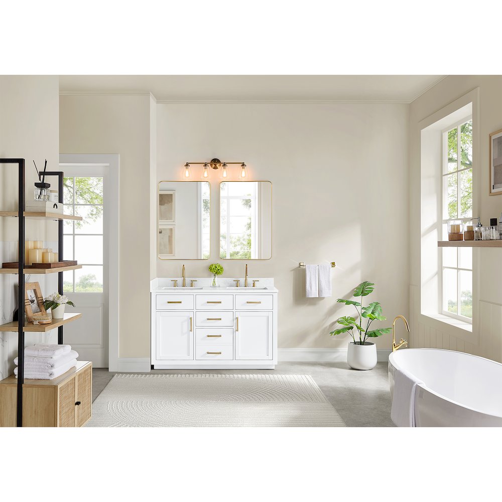 54" Double Bathroom Vanity in White with Grain White. Picture 12
