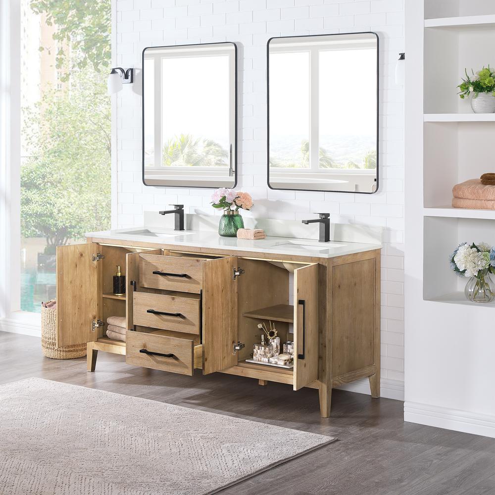 Double Bathroom Vanity in Weathered Fir with Stone Countertop with Mirror. Picture 4