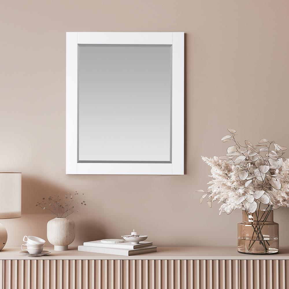 28" Rectangular Bathroom Wood Framed Wall Mirror in White. Picture 7