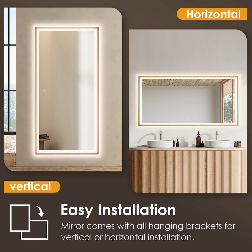 60"x30" Rectangular Wall Mirror in Brushed Gold Aluminum Framed. Picture 10