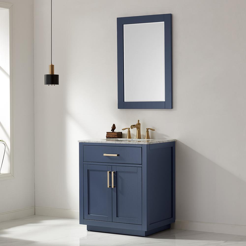 24" Rectangular Bathroom Wood Framed Wall Mirror in Royal Blue. Picture 7