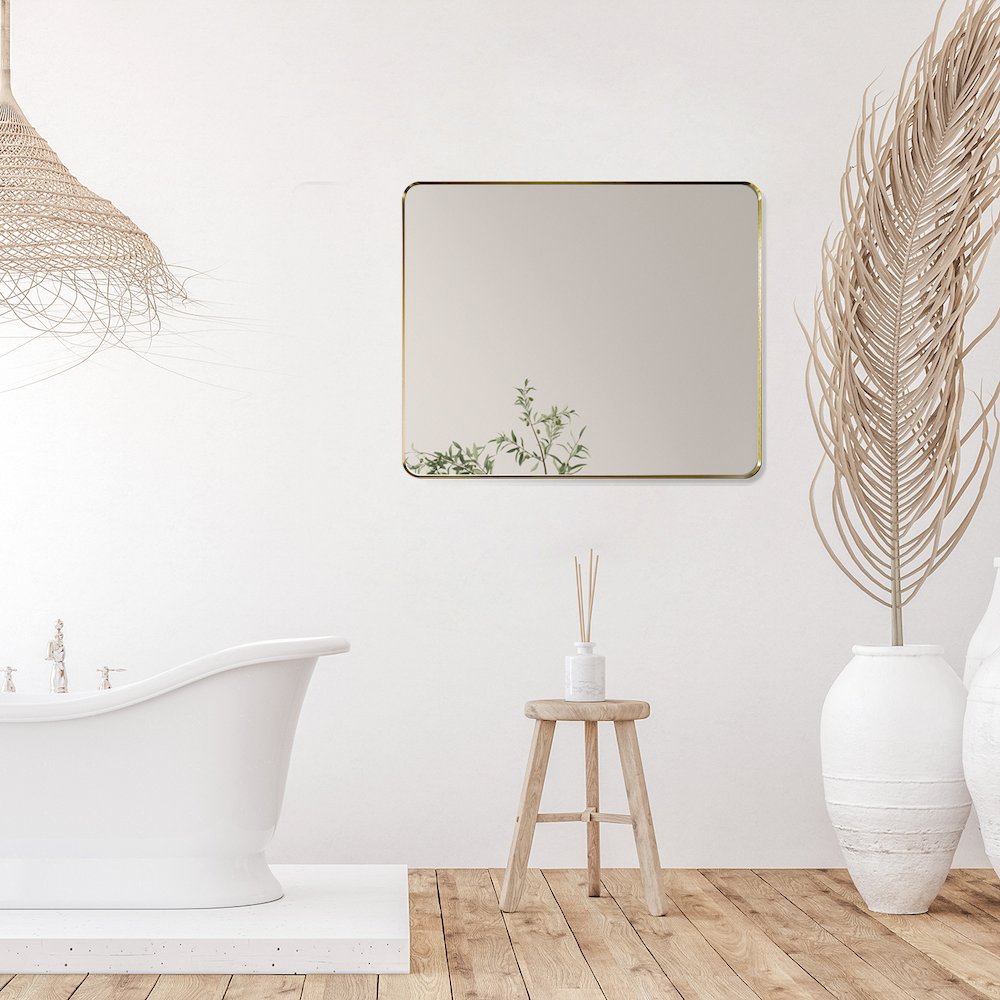 Nettuno 36" Rectangle Bathroom/Vanity Brushed Gold Aluminum Framed Wall Mirror. Picture 11