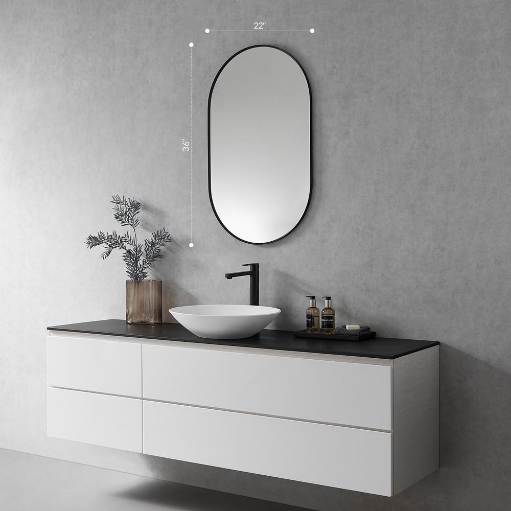 Ispra 36" Oval Bathroom/Vanity Matt Black Aluminum Framed Wall Mirror. Picture 3