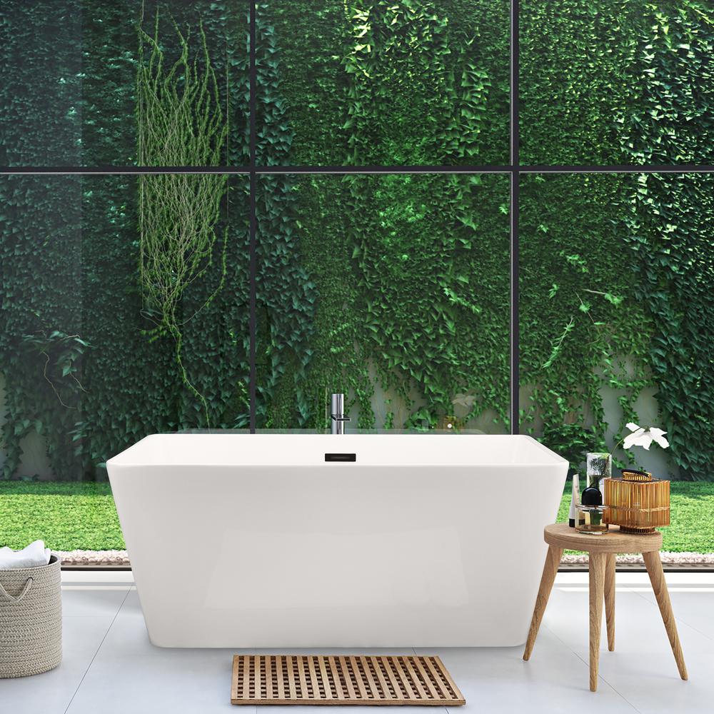 Regina 51" x 28" Flatbottom Freestanding Acrylic Soaking Bathtub in Glossy White. Picture 13