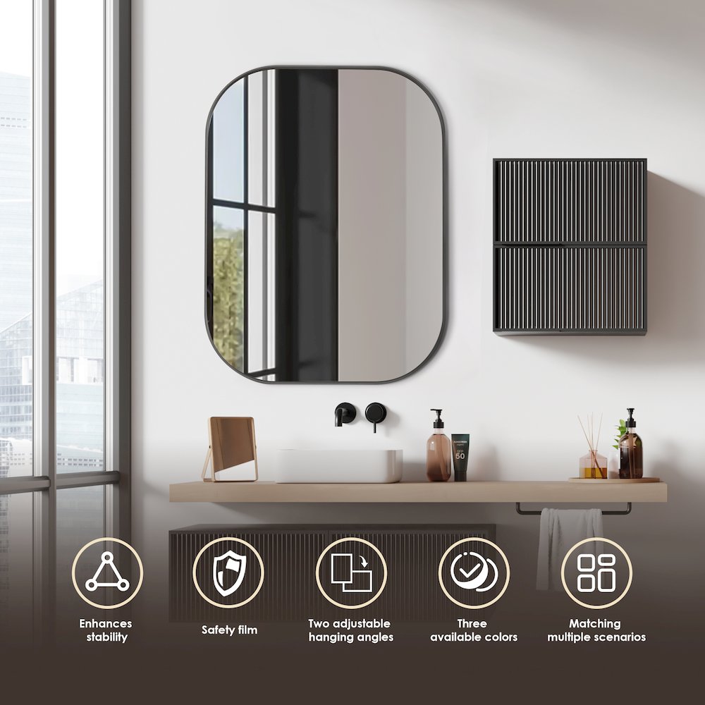 24x32" Rectangular Aluminum Framed in Gunmetal Modern Bathroom Wall Mirror. Picture 7