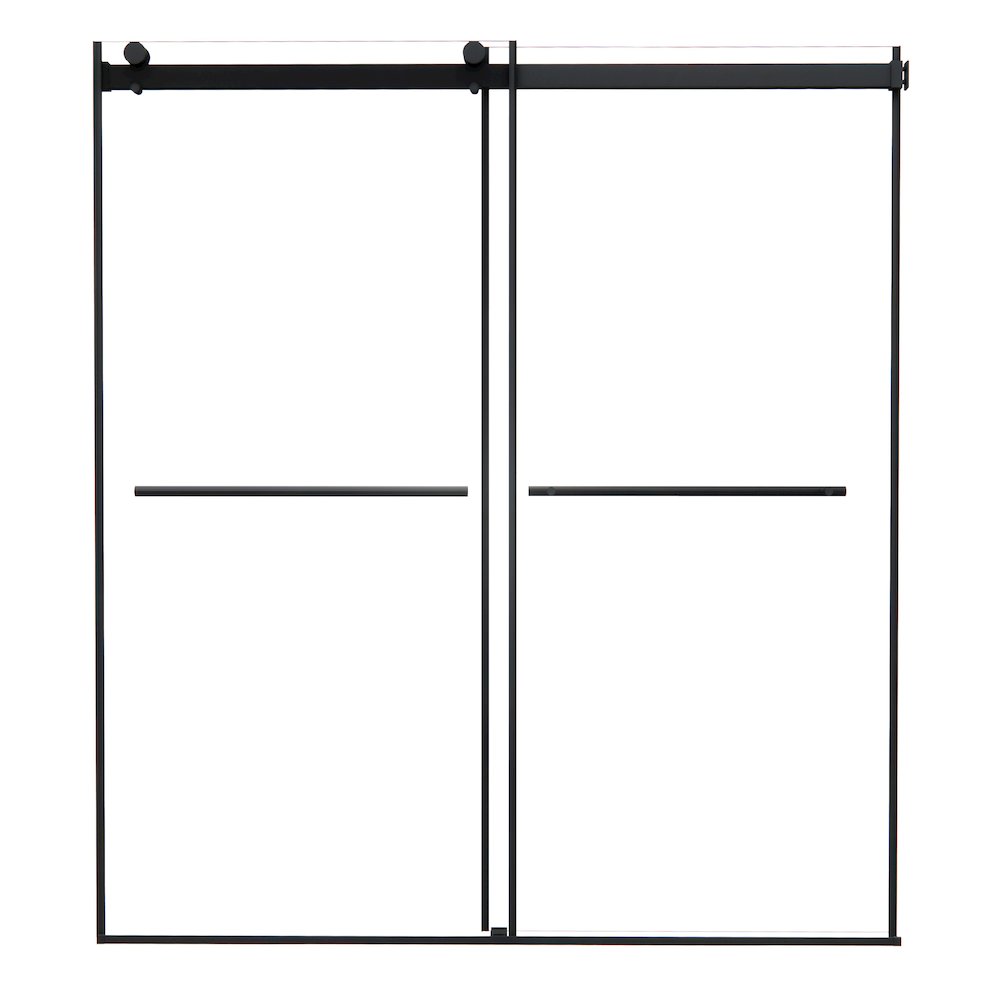 Frameless Exposed Roller Shower Door in Matte Black with Clear Glass. Picture 1