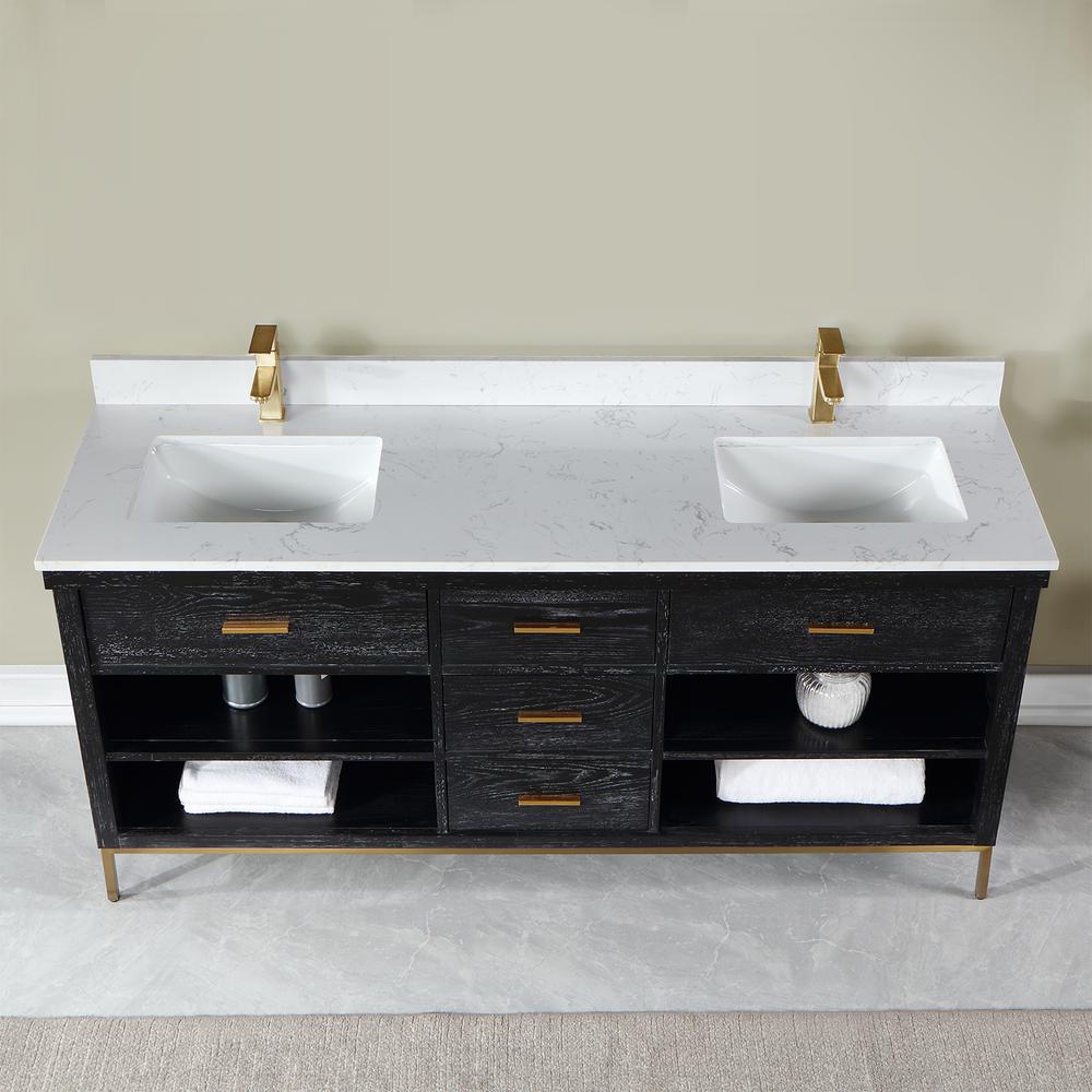 72" Double Bathroom Vanity Set in Black Oak without Mirror. Picture 4