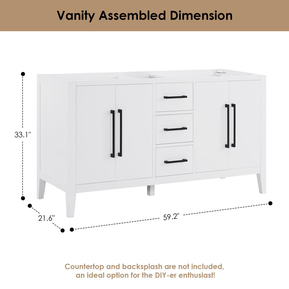Double Bathroom Cabinet Vanity Base in White without Top and Sink, no Mirror. Picture 10