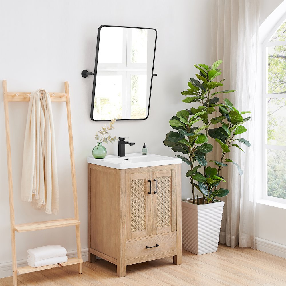 24x32'' Aluminum Framed in Matte Black Modern Bathroom Pivot Wall Mirror. Picture 17