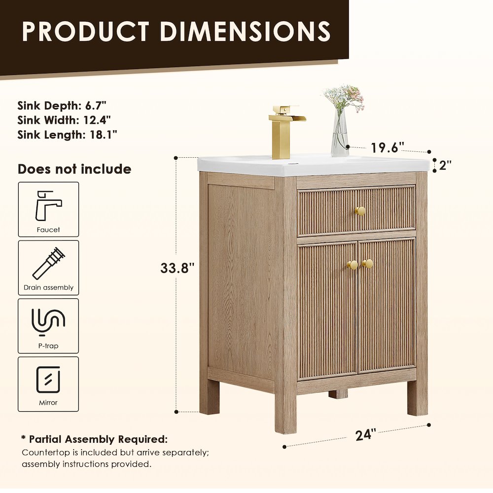 Cerrito 24" Single Bathroom Vanity in Natural Oak. Picture 12