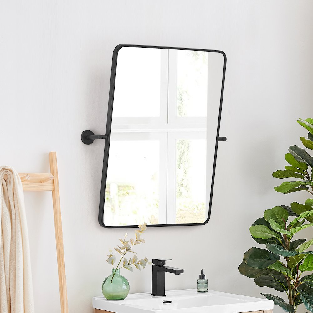 24x32'' Aluminum Framed in Matte Black Modern Bathroom Pivot Wall Mirror. Picture 5