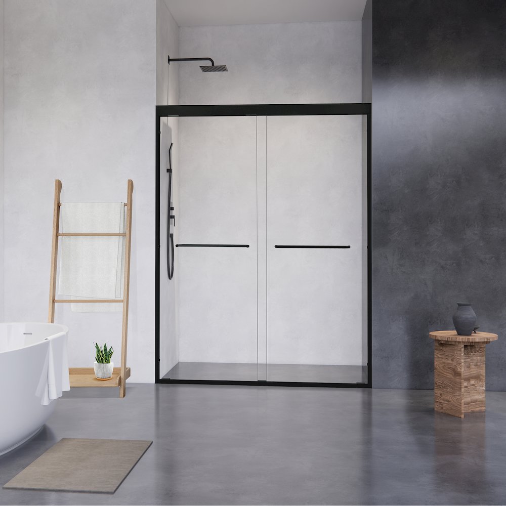 Framed Shower Door in Matte Black with Clear Glass. Picture 2