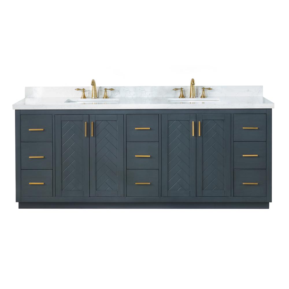 84" Double Bathroom Vanity Set in Classic Blue without Mirror. Picture 1