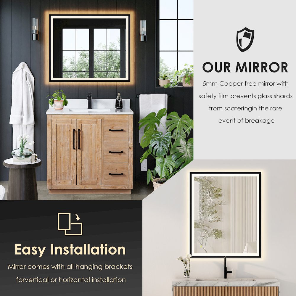 36" Single Bathroom Vanity with Grain White Countertop with Mirror. Picture 7