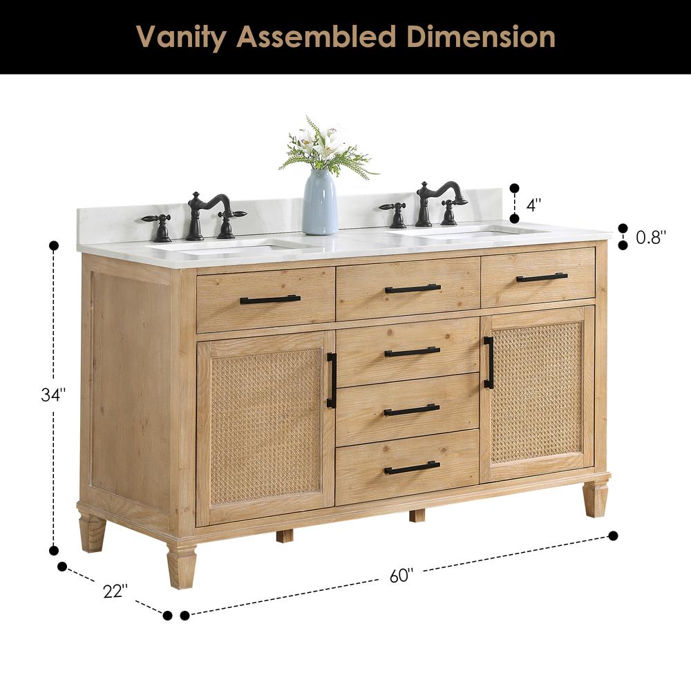 Double Bathroom Vanity in Weathered Fir with Stone Countertop without Mirror. Picture 11