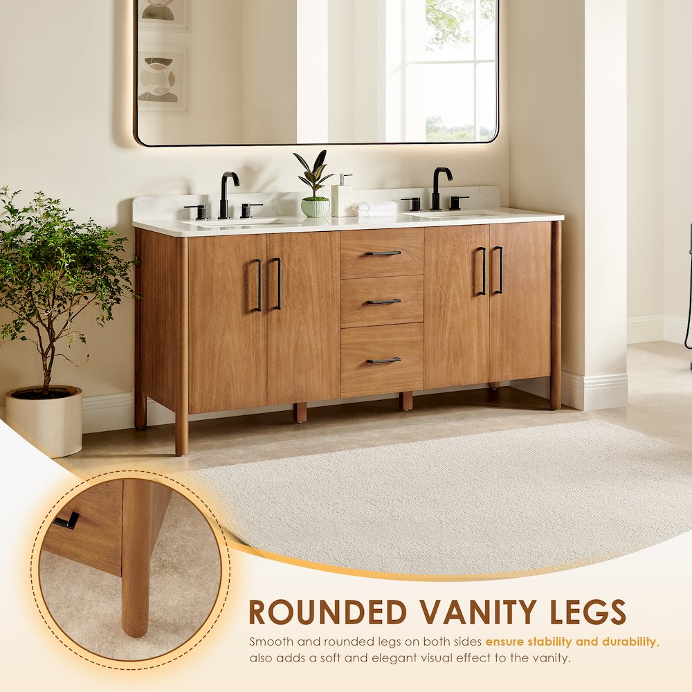 72" Double Bathroom Vanity in Mango Brown with Grain White. Picture 6