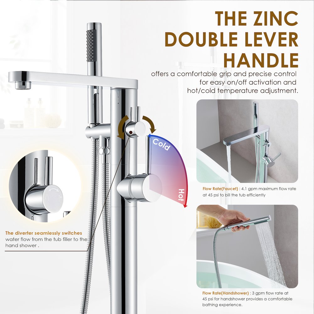 Double Lever Handles Freestanding Floor Mounted Tub Filler. Picture 11