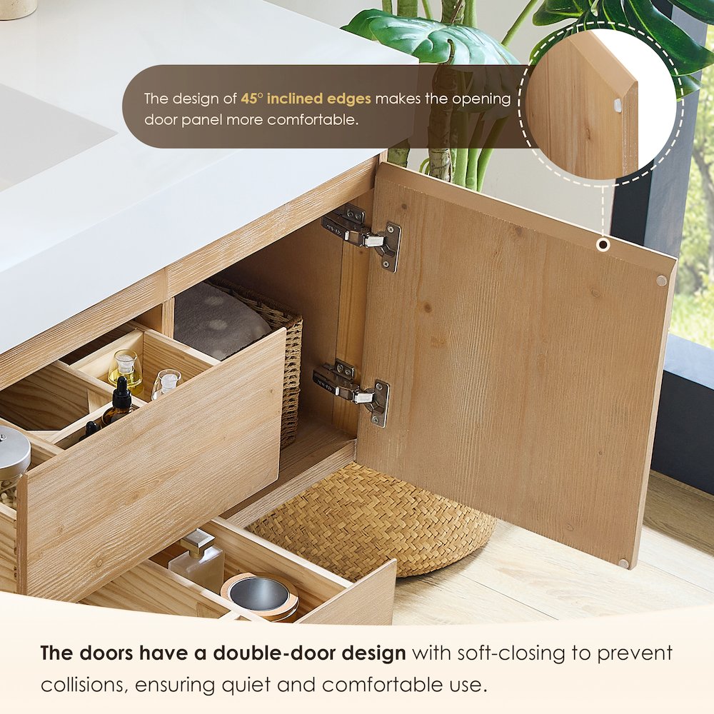 Single Bathroom Vanity in Light Brown White Artificial Drop-in Sink. Picture 9