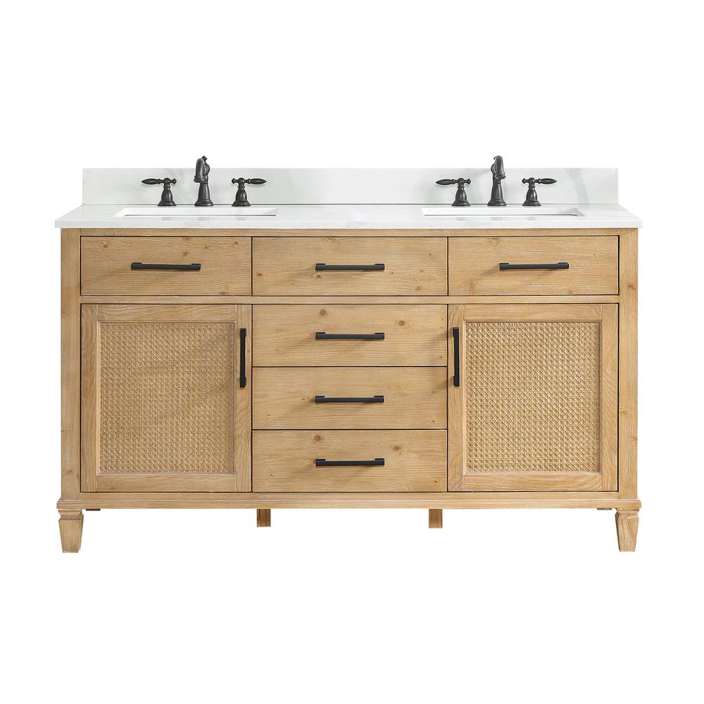 Double Bathroom Vanity in Weathered Fir with Stone Countertop without Mirror. Picture 1