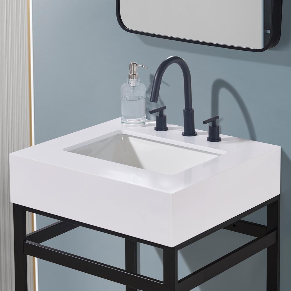 24. in Composite Stone Vanity Top in Snow White Apron with White Sink. Picture 6