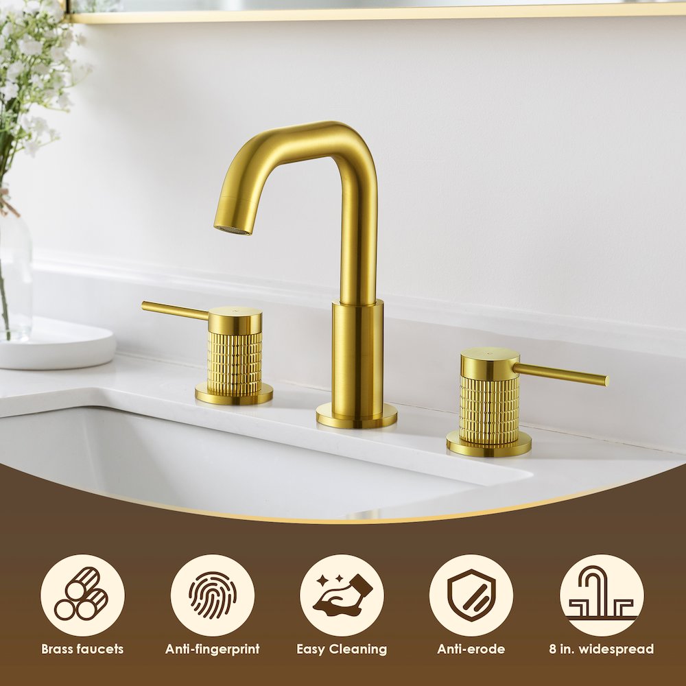 8. in Widespread 2-Handle Bathroom Faucet in Brushed Gold. Picture 8