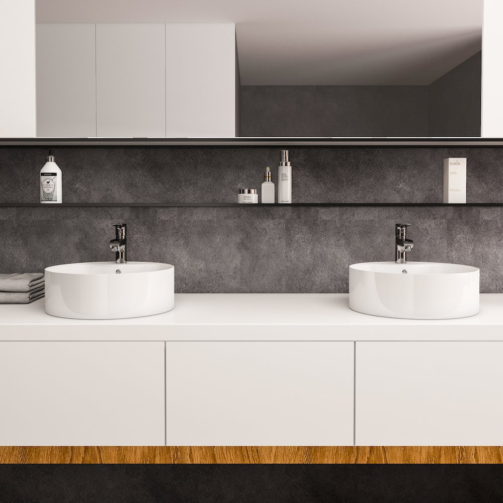 Timitra 18 in. Round White
 Finish Ceramic Vessel Bathroom Vanity Sink. Picture 9