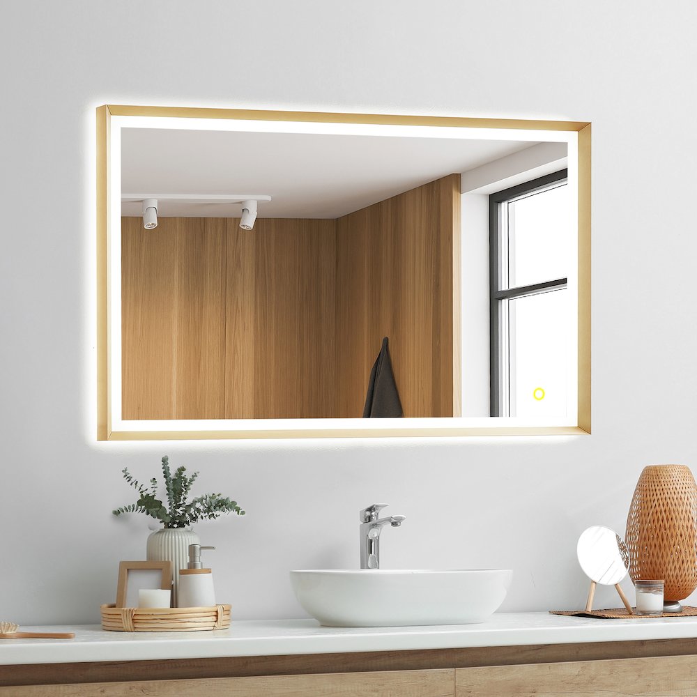 48"x30" Rectangular Wall Mirror in Brushed Gold Aluminum Framed. Picture 3