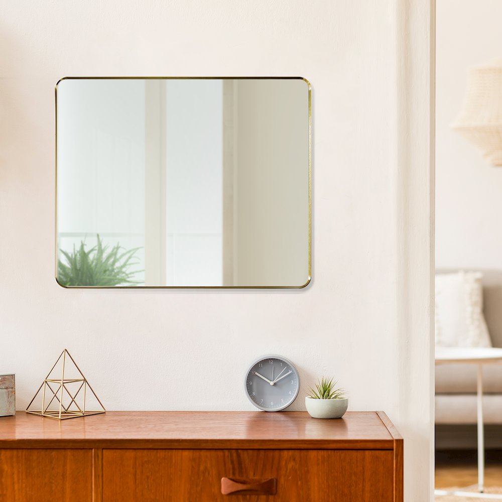 Nettuno 36" Rectangle Bathroom/Vanity Brushed Gold Aluminum Framed Wall Mirror. Picture 4