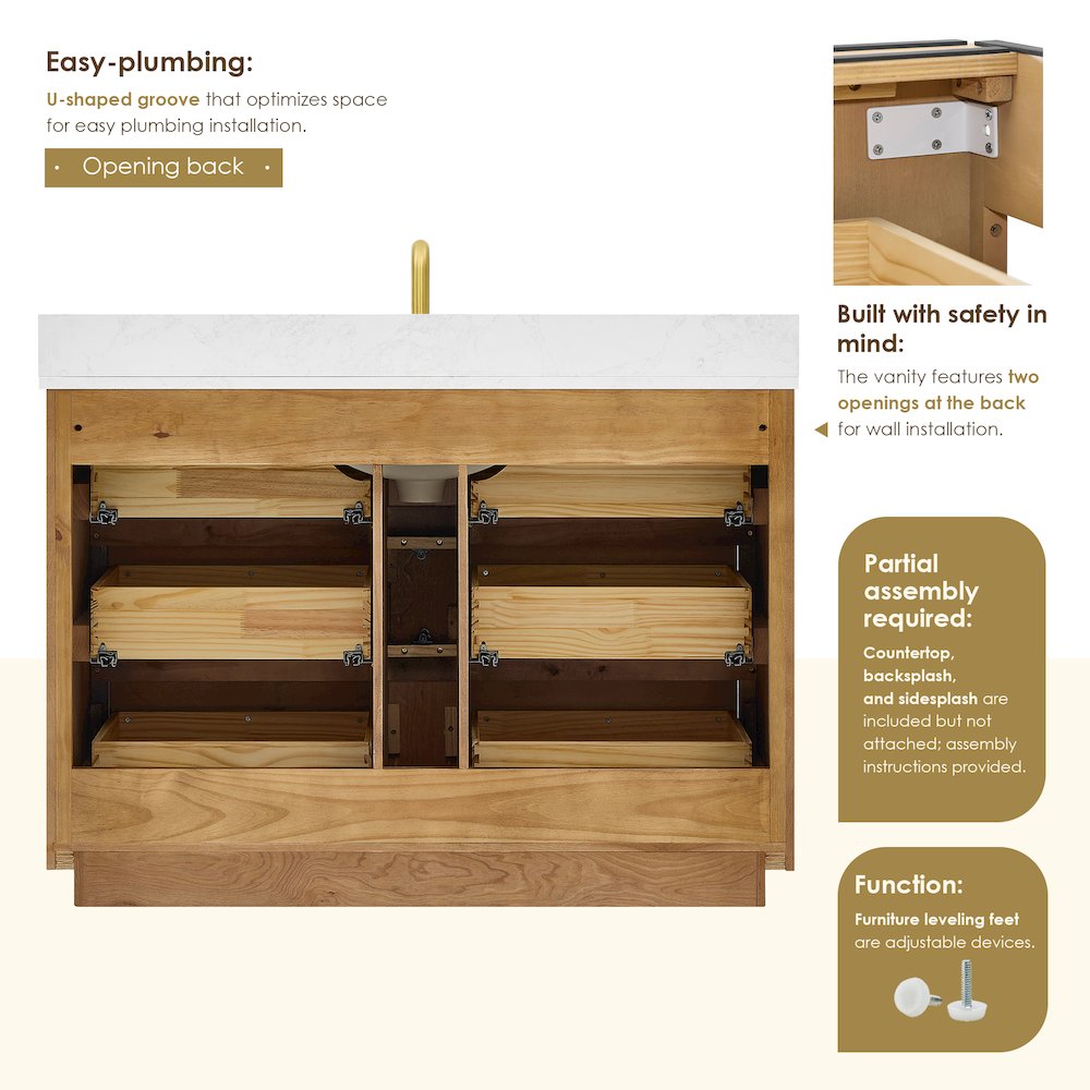 Navan 48" Single Bathroom Vanity in Weathered Brown. Picture 12
