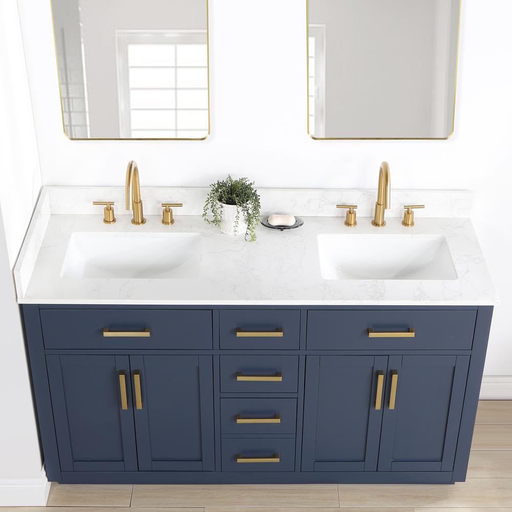 60" Double Bathroom Vanity in Royal Blue without Mirror. Picture 9
